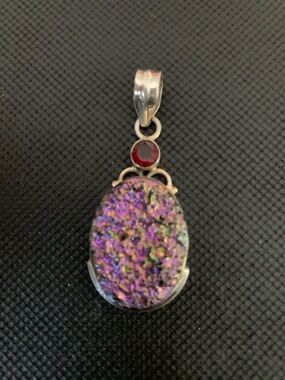 Sterling Silver Purple Druzy Pendant with Red Accent